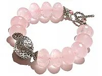Rose Quartz Faceted Beads and Silver Bracelet Rose Quartz Faceted Beads and Silver Bracelet