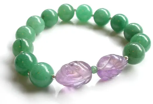Aventurine with Amethyst and Silver Bracelet