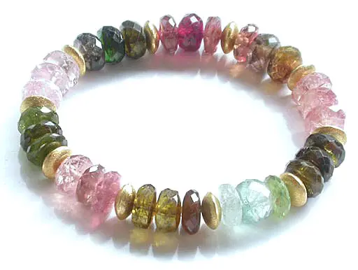 Tourmaline Multi Color and Gold Bracelet