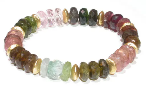 Tourmaline Multi Color and Gold Bracelet