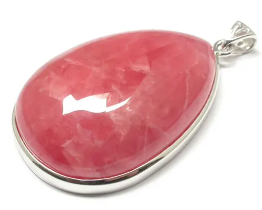 High Quality Natural Rhodochrosite Teardrop Pendant in Silver July Birthstone