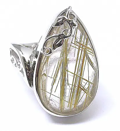 Rutilated Quartz in Silver Ring