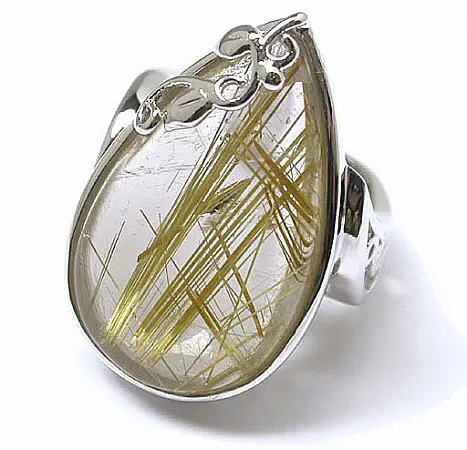 Rutilated Quartz in Silver Ring