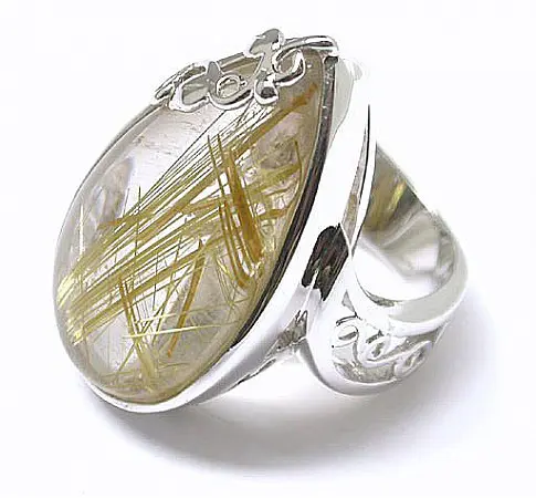 Rutilated Quartz in Silver Ring