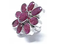 Ruby Flower in Silver Ring