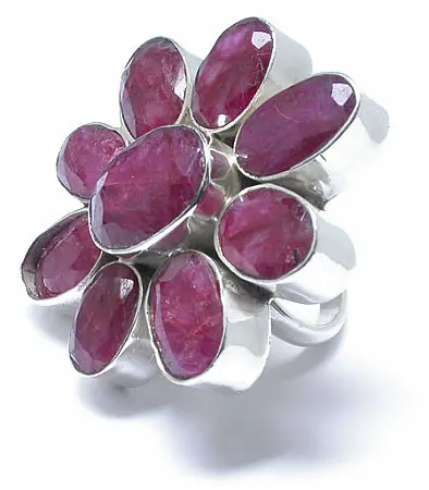 Ruby Flower in Silver Ring