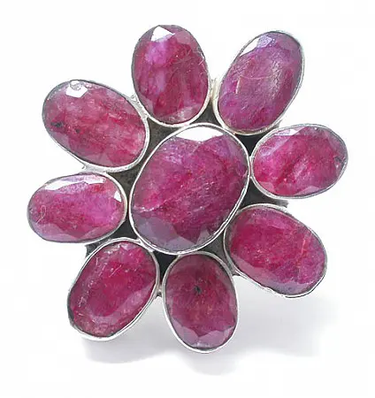 Ruby Flower in Silver Ring