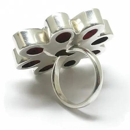 Ruby Flower in Silver Ring