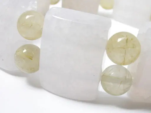 White Chalcedony and Rutilated Quartz Bracelet