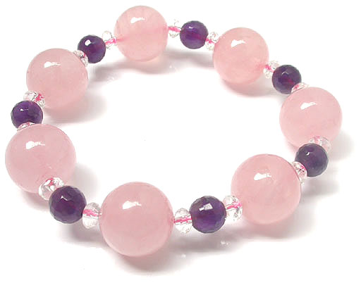 Rose Quartz Amethyst and Clear Quartz Bracelet