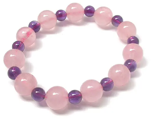 玫瑰石英和紫水晶珠子手鍊