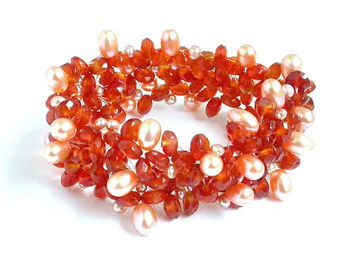 Red Agate and Pearl Beads Bracelet