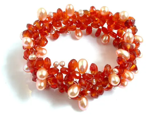 Red Agate and Pearl Beads Bracelet