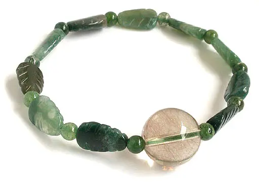 Green Agate and Rutilated Quartz Bracelet