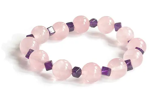 Rose Quartz Beads and Amethyst Cube Bracelet