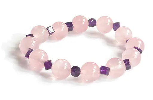 玫瑰石英珠和紫水晶立方體手鍊