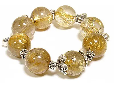 Rutilated Quartz Beads Bracelet with Silver