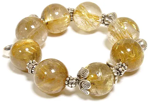 Rutilated Quartz Beads Bracelet with Silver