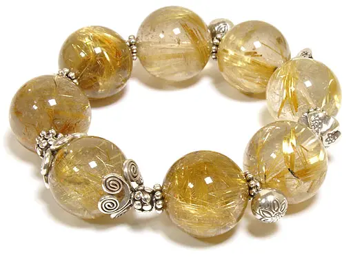 Rutilated Quartz Beads Bracelet with Silver