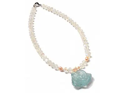 Aquamarine Pendant with Moon stone Necklace