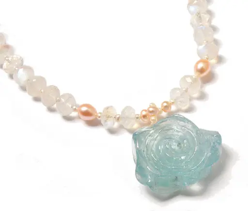 Aquamarine Pendant with Moon stone Necklace