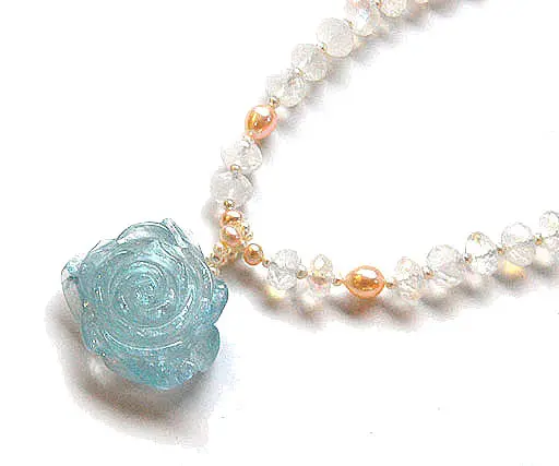 Aquamarine Pendant with Moon stone Necklace