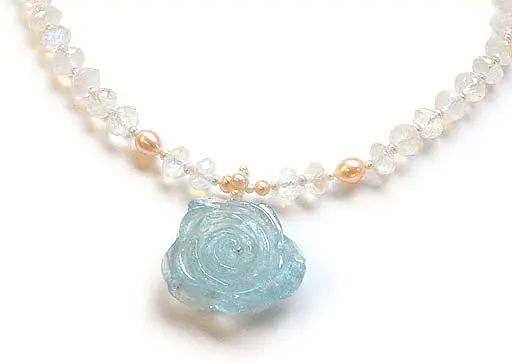 Aquamarine Pendant with Moon stone Necklace