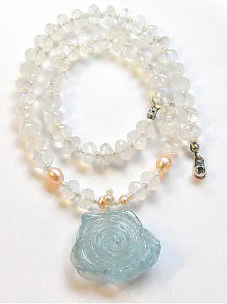 Aquamarine Pendant with Moon stone Necklace