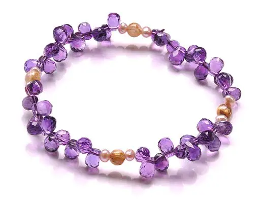 Amethyst Beads Bracelet with Rutilated Quartz Beads