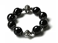 Black Faceted Beads Tourmaline Bracelet with 925 silver