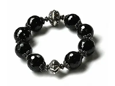Black Faceted Beads Tourmaline Bracelet with 925 silver