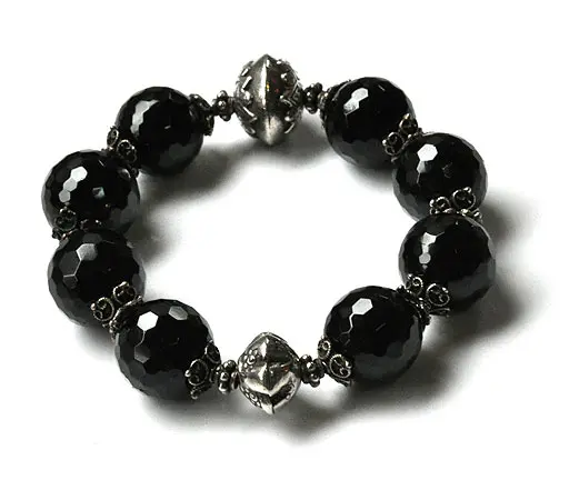 Black Faceted Beads Tourmaline Bracelet with 925 silver