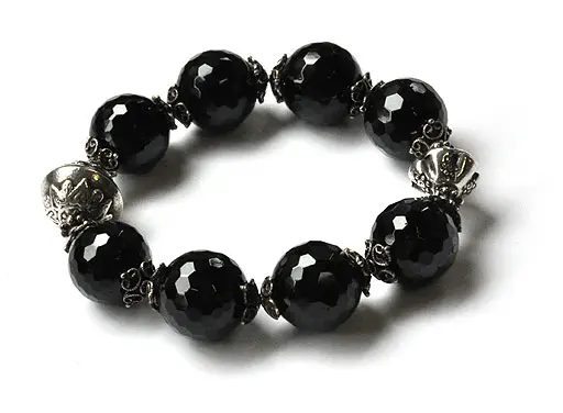 Black Faceted Beads Tourmaline Bracelet with 925 silver