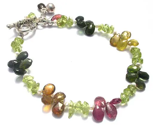 Tourmaline Peridot Pearl Bracelet