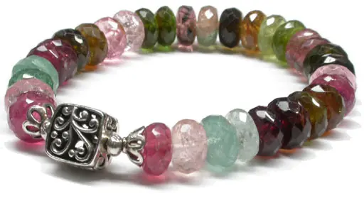 32 Bead Tourmaline and Silver Bracelet