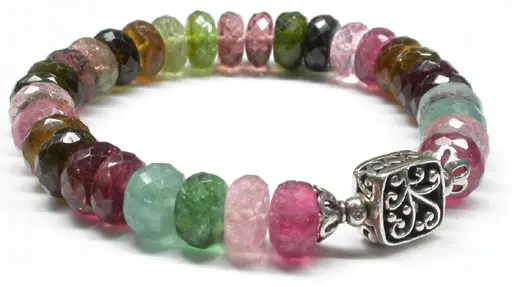 32 Bead Tourmaline and Silver Bracelet