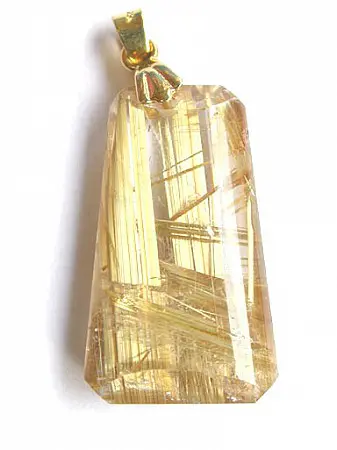 Rutilated Quartz Pendant with 18K Gold Clasp