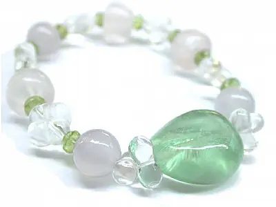 Fluorite Bracelet with Rose and Clear Quartz