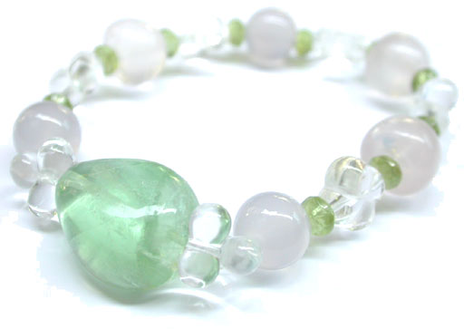 Fluorite Bracelet with Rose and Clear Quartz