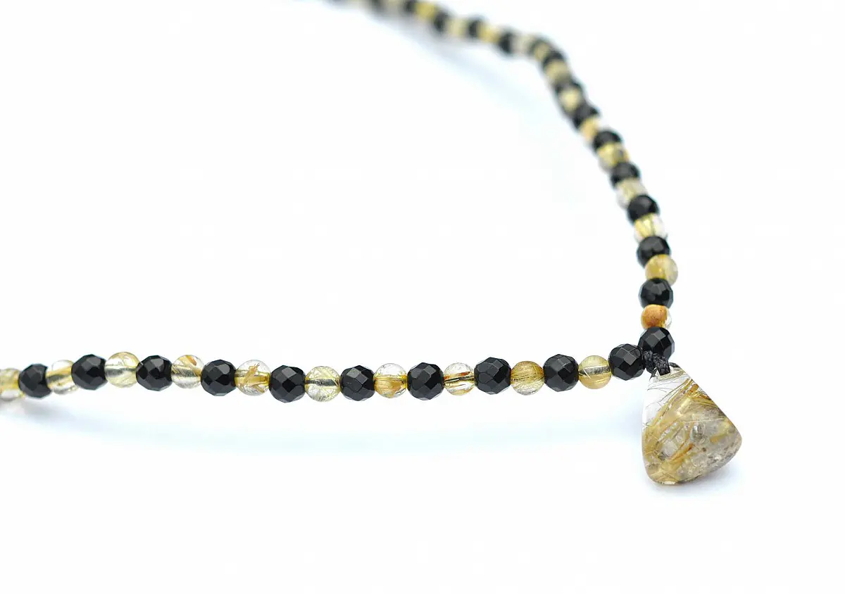 Rutilated Quartz and Black Age Necklace