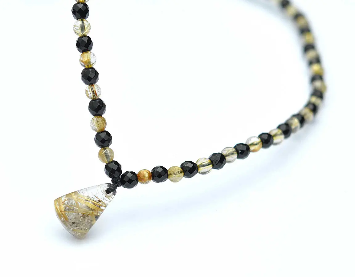 Rutilated Quartz and Black Age Necklace