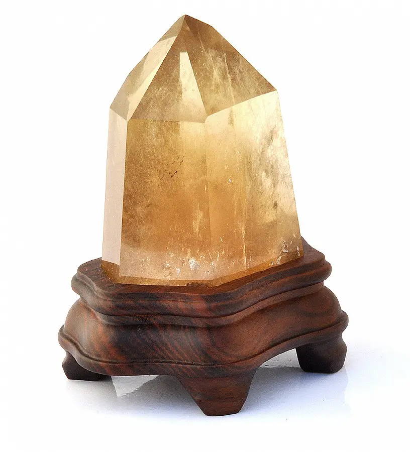 Natural Citrine Point on wooden stand