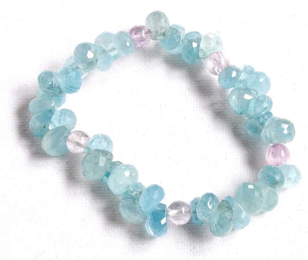 Genuine Aquamarine AAA faceted briolette with Kunzite bracelet