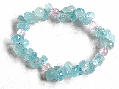 Genuine Aquamarine AAA faceted briolette with Kunzite bracelet