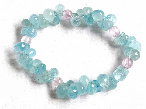 Genuine Aquamarine AAA faceted briolette with Kunzite bracelet