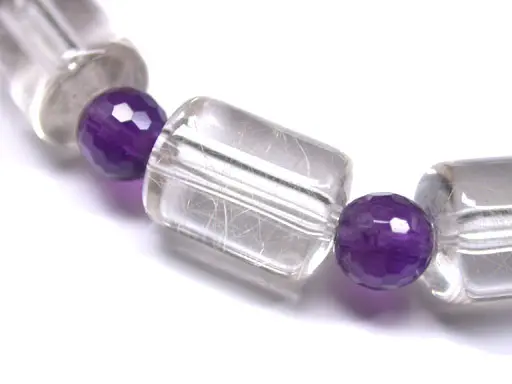 Rutilated Quartz and Amethyst Bracelet