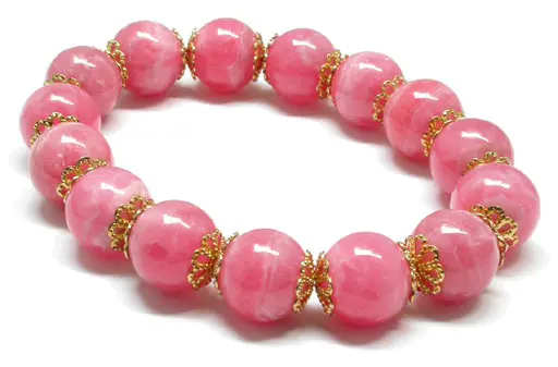 Rhodochrosite In Gold Bead Bracelet