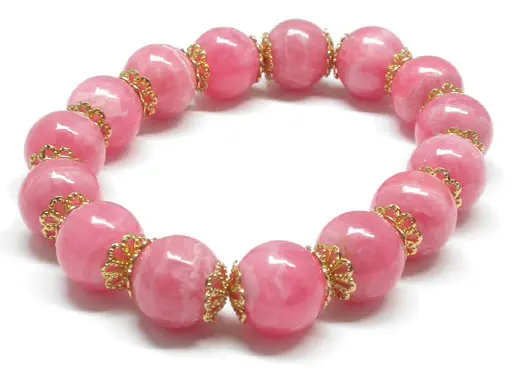 Rhodochrosite In Gold Bead Bracelet