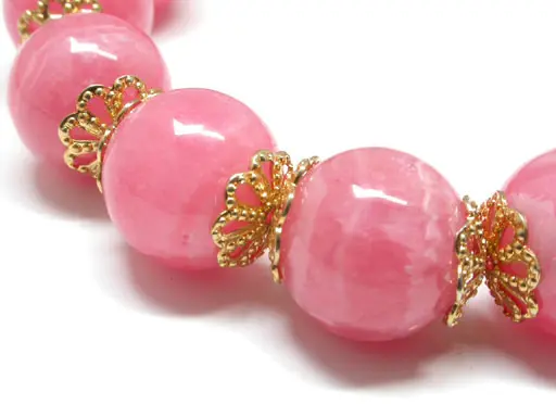 Rhodochrosite In Gold Bead Bracelet