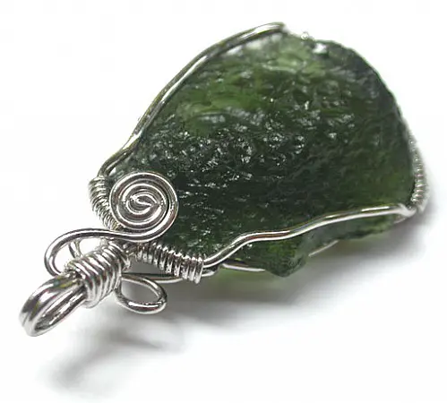 Moldavite in Silver Pendant